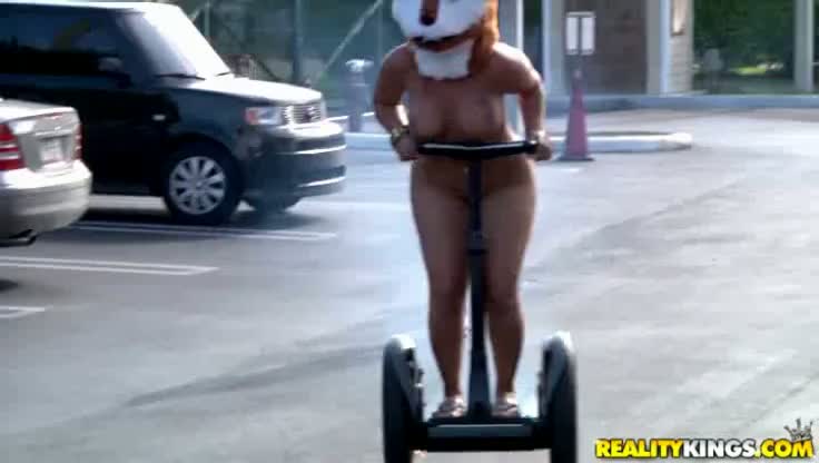 Fat ass riding Segway completely naked @ Pretty Porn